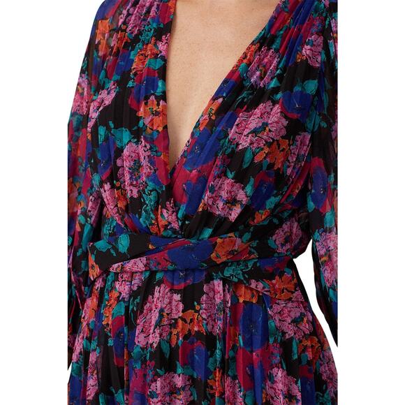 La Maison Talulah Sweet Talk Floral Print Pleated V-Neck Chiffon Mini Dress L - Picture 7 of 16